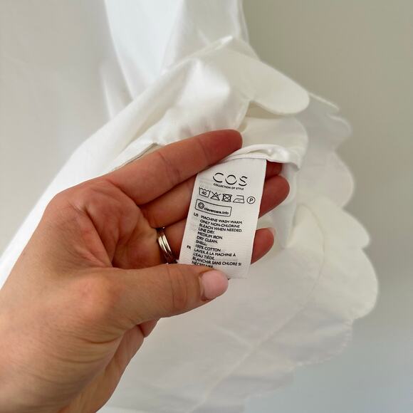 COS Scalloped Hem Crew Neck Short Sleeve Mini Shift Dress White 6 - Picture 7 of 8